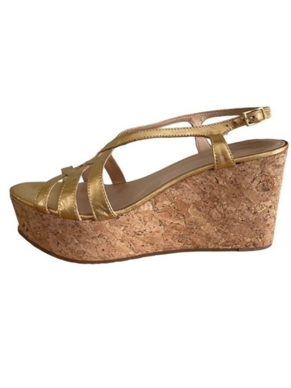 Kate Spade Gold Leather Cork Wedge Platform Sandals 9.5